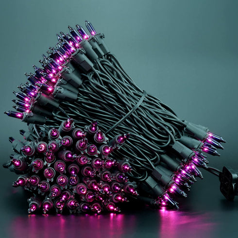 Purple Halloween Lights with Black Wire, 66 Feet 200 Count UL Certified Christmas Lights, Pack of 2 Sets 33 Ft 100 Count Incandescent Mini Lights Set (Purple - Black Wire)
