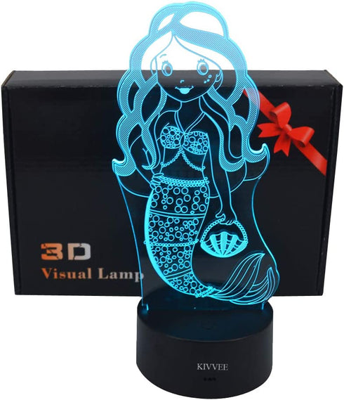 Mermaid Toys Visual 3D Lamp Illusion 2D Night light Xmas Chirstmas Festival Birthday Valentines Day Lovers Gift Nursery Bedroom Desk Table Decor for Baby Boys Kids children
