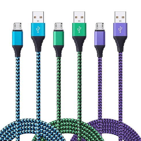 Android Charger Cable, FiveBox 3-Pack 6ft Micro USB Cable Cord Braided Fast Charging Phone Charger for Samsung Galaxy J3 J7 S6 S7 Edge, Tablet, LG stylo 2/3 LG G3 G4 V10 K20 Plus, Blu, Kindle Fire 7 8