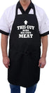 BBQ Apron This Guy Rubs His Own Meat Funny Aprons for Men, Black, Extra Long Ties, One Size Fit All