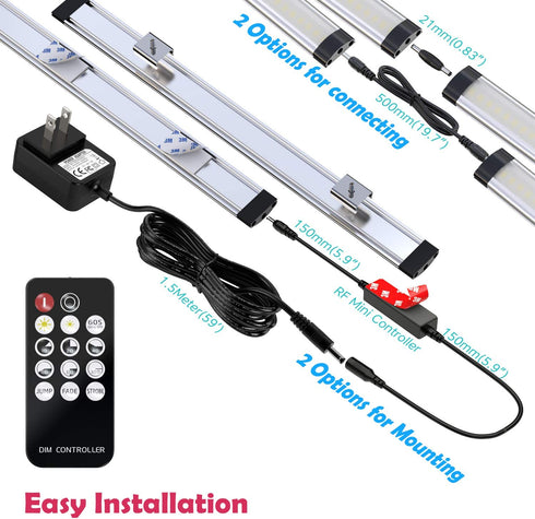 Wireless Cabinet Lighting Dimmable Remote Control Super Bright Led Under Cabinet Lighting Wireless for Closet Kitchen Shelf Counter Case,3PCS 1 feet Led Rigid Strip Warm White 3000K 12W 1500 Lumens