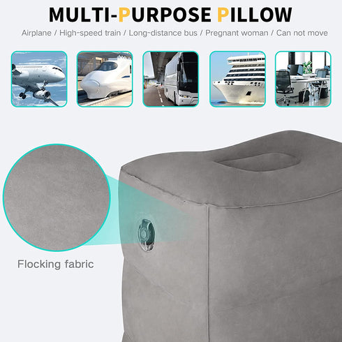 Inflatable Travel Foot Rest Pillow,Toddler & Kids Airplane Bed,Airplane Foot Rest for Kids and Adults,Adjustable Height Foot Pillow, Inflatable Foot Rest for Airplane Travel, Car,Train,Office (Grey)