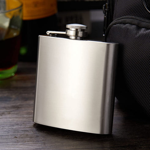 8th Day Fashion 6OZ Hip Flask for Liquor Pocket Size Stainless Steel Leakproof with Funnel Set Alcohol Drinking Flask Set (Silver)
