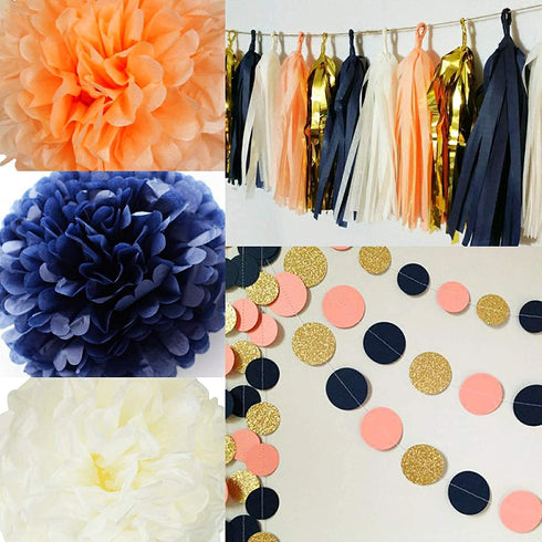 Navy Peach Birthday Decorations Bridal Shower Decorations Qian's Party Navy Peach Weddings/Navy Peach Party Decorations/Hen Party Bachelorette Party Decorations