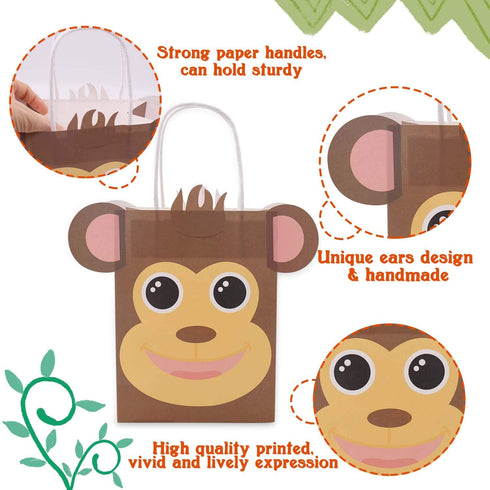 Jungle Safari Favor Bags Zoo Animals Birthday Treat Goody Bags for Kids Baby Jungle Party Favor Decorations Supplies Pack of 12