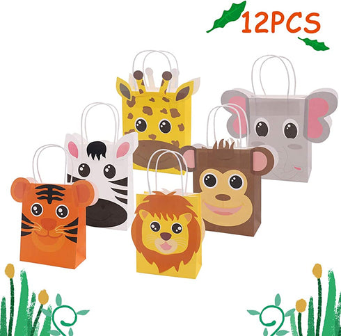 Jungle Safari Favor Bags Zoo Animals Birthday Treat Goody Bags for Kids Baby Jungle Party Favor Decorations Supplies Pack of 12