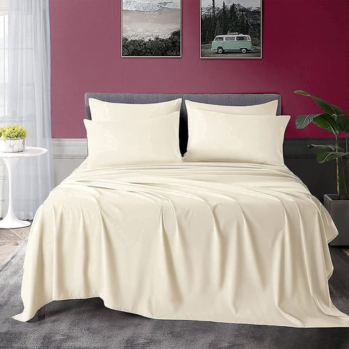 Chvonttow 6 Pieces Queen Bed Sheet Set Beige Microfiber Sheets Set 1800 Thread Count Luxury Soft Bedding Sheets, Deep Pocket, Wrinkle, Fade Resistant (Queen, Beige)