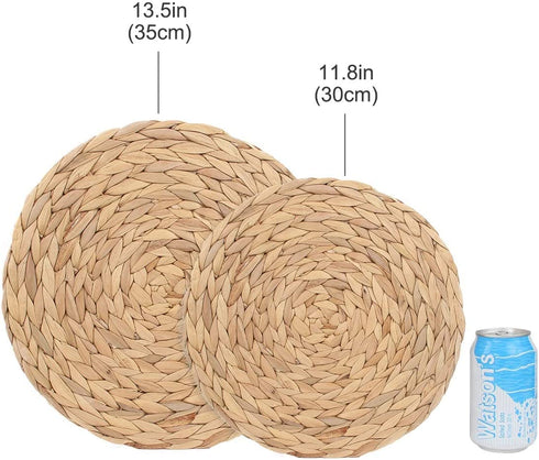 kilofly Natural Water Hyacinth Weave Placemat Round Braided Rattan Tablemats 13.5 inch x 4pc