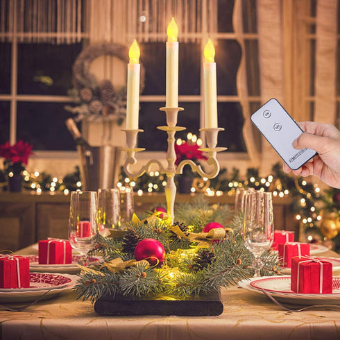 Raycare LED Flameless Taper Candles Battery Operated with Remote, Flameless Taper Window Candles Flickering Warm White Light, Set of 12 Fake Candles for Halloween, Christmas, Wedding
