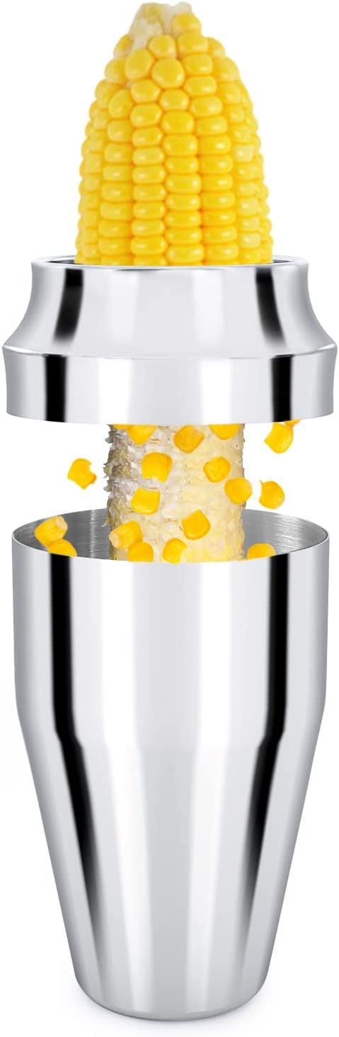 Newness Corn Stripper Cutter, Cob Kernels Peeler with Cup, Quickly Remove Kernels from The Cob, No Splatters or Mess, 304 Stainless Steel Corn Thresher Stripper Tool with Serrated Sharp Blade