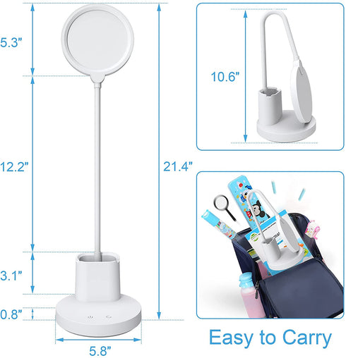 Battery Operated Desk Lamp LED Rechargeable White Desk Lamps Dimmable, Golspark Touch Control 360°Flexible Dorm Reading Lamp for Students-3 Color Modes with Pen Holder Phone Stand
