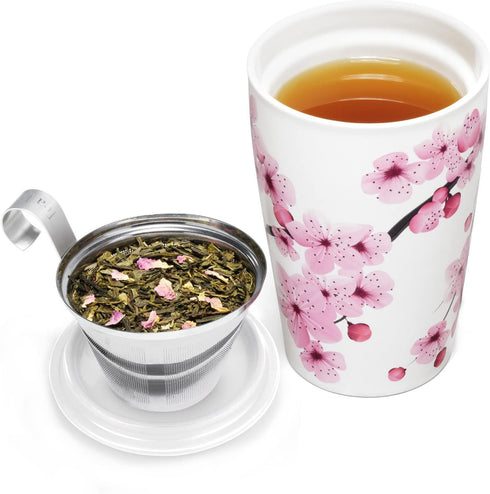 Tea Forte Kati Cup Hanami, Ceramic Tea Infuser Cup with Infuser Basket and Lid for Steeping Loose Leaf Tea
