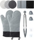 13 Pcs Set Oven Mitts and Pot Holders, Silicone Oven Mitts and Pot Holders 500F Heat Resistant, Includes Mini Oven Mitts, Hot Pads, Wall Hooks, Food Tongs- Perfect for Kitchen,Cooking,Protecting Hands