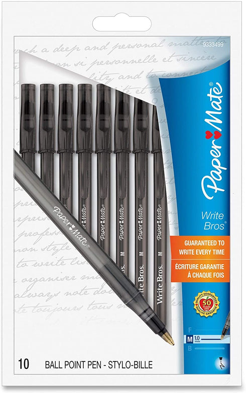 Paper Mate 9333499 Black Medium Tip Write Brothers Stick Ballpoint Pens 10 Coun