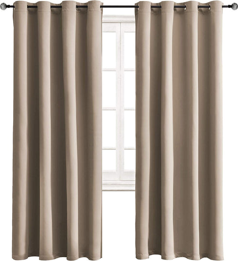 WONTEX Blackout Curtains Thermal Insulated Room Darkening with Grommet for Bedroom, 52 x 63 inch, Taupe, 2 Curtain Panels
