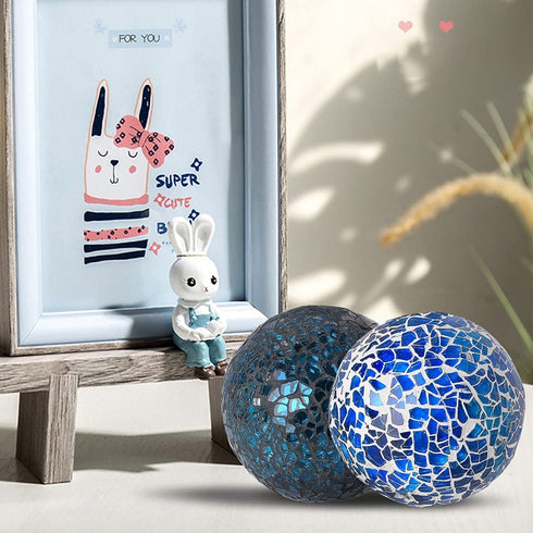 3Pcs 8cm/3.15inch Mosaic Decoration Ball Set Centerpiece Balls Gradient Mosaic Glass Solid Ball , for Centerpiece Bowls, Vases, Tables, Wedding, Party Thanksgiving Christmas Decoration (Black Blue)
