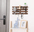 Efonow Wood Wall-Mounted 3-Tiered Stair Shelf with 6 Key Hooks and A Floating Shelf Rustic Home Decor for Entryway Carbonized Black