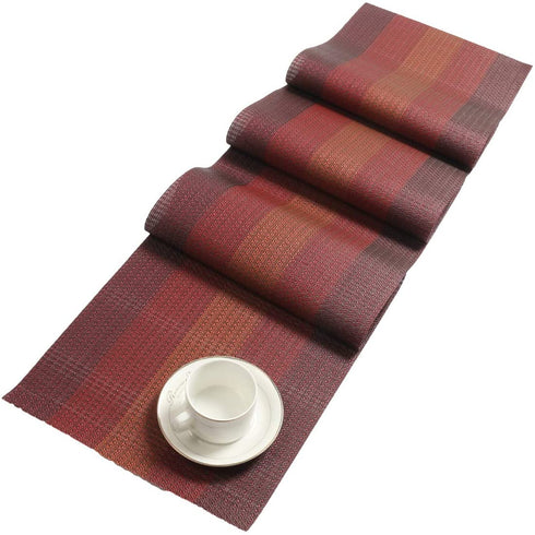 Pauwer Placemats with Table Runner Set Heat Resistant Washable Woven Vinyl Placemats Set of 6 and Runners for Dining Table Wipe Clean