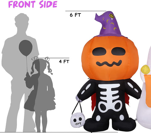 HOOJO 6 FT Halloween Inflatables Pumpkin Kid with Ghost Outdoor Halloween Decorations with Build-in LEDs, Blow up Halloween Decorations for Yard, Garden, and Lawn