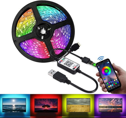 LED Strip Lights, LED Lights for Bedroom Bluetooth Music Sync, 16.4ft 5V USB Powered LED Light Strip Waterproof, 150LEDs RGB 5050 Color Changing with App Control