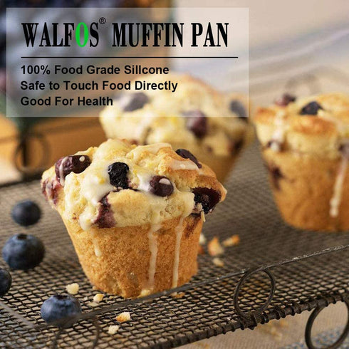 Walfos Silicone Texas Muffin Pan Set- 6 Cup Jumbo Silicone Cupcake Pan, Non-Stick Silicone, Just PoP Out! Perfect for Egg Muffin, Big Cupcake - BPA Free and Dishwasher Safe, Set of 2