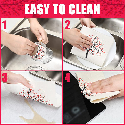 6 Pieces Mixed Valentine's Day Swedish Kitchen Dishcloths, Reusable Love Heart Dish Towels Absorbent and Fast Dry Cleaning Wipes for Home and Office Cleaning, Love Tree, Rose and Gnome Truck Design