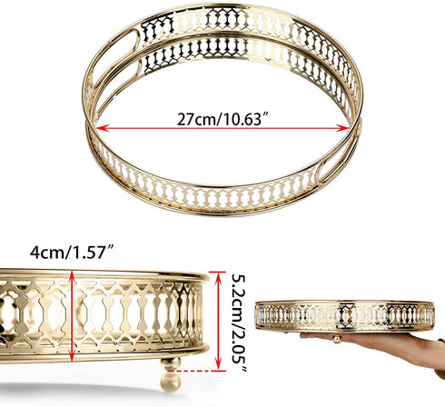 Hipiwe Mirror Vanity Tray - Round Metal Makeup Tray Jewelry Trinket Tray, Cosmetic Perfume Tray for Dresser Bathroom Bedroom Countertop Organizer Tray