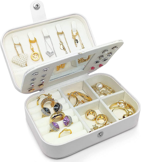 small jewelry box - mini jewelry box - Women travel jewelry case, Portable small jewelry organizer for Rings Earrings Necklace, Gifts for Girls Women ( White)