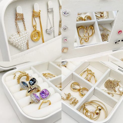 small jewelry box - mini jewelry box - Women travel jewelry case, Portable small jewelry organizer for Rings Earrings Necklace, Gifts for Girls Women ( White)