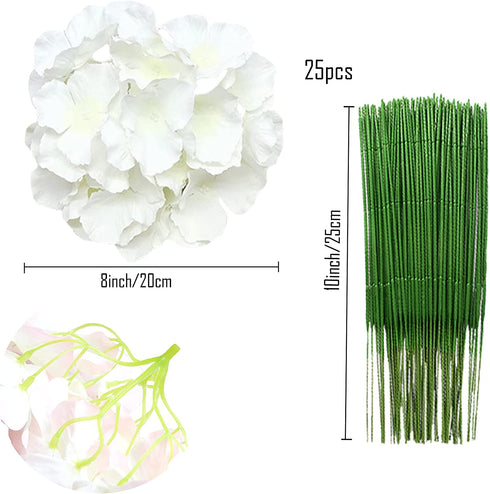 FagusHome 8 inch Big Silk Hydrangea Heads Artificial Flowers Heads with Stems 25 Pcs Fake Hydrangea Flowers for D©cor