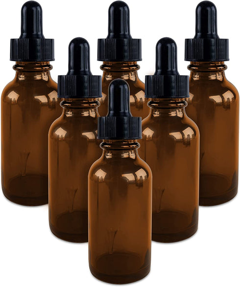 1oz Glass Bottles with Glass Eye Dropper Dispenser for Essential Oils, Kitchen Tools, Chemistry Lab Chemicals, Colognes & Perfumes (6 Pack) by Super Z Outlet (Amber)