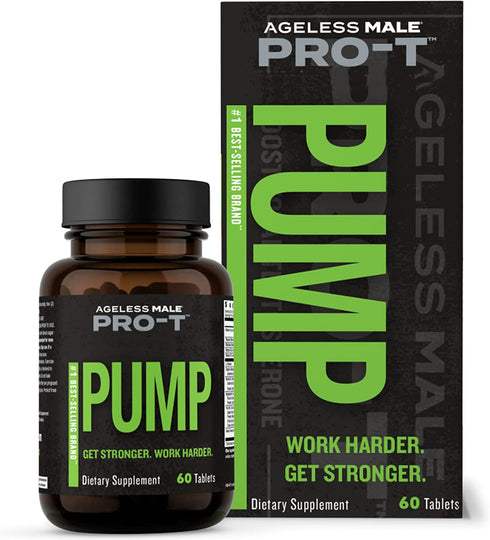 Ageless Male Pro-T Pump, Mens Supplement for Supporting Muscle, Blood Flow and Bigger Gym Gains, Caffeine Free Nitric Oxide Booster and Pre Workout to Help Build More Muscle, 60 Tablets