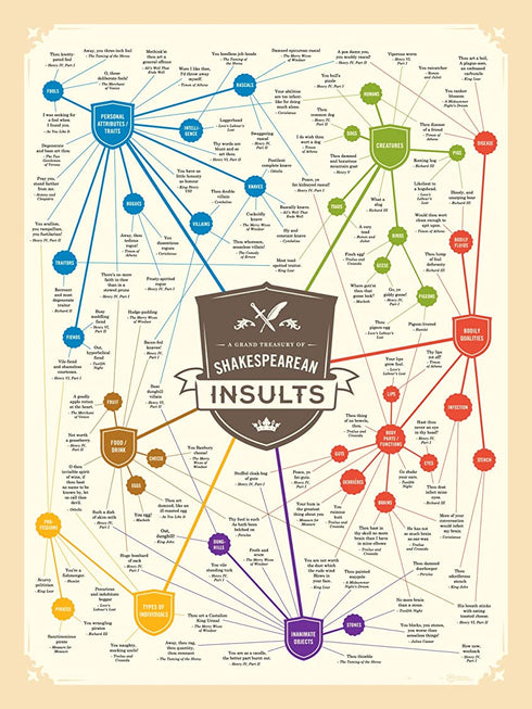 Shakespeare Insults Gift Poster - Witty and Hilarious - Great Gift For All Lovers of Books, Regular Size 16x20 inches