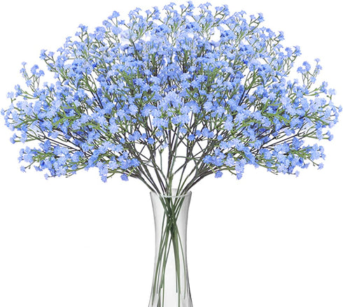 BOMAROLAN Artificial Baby Breath Flowers Fake Gypsophila Bouquets 12 Pcs Fake Real Touch Flowers for Wedding Decor DIY Home Party?Blue?
