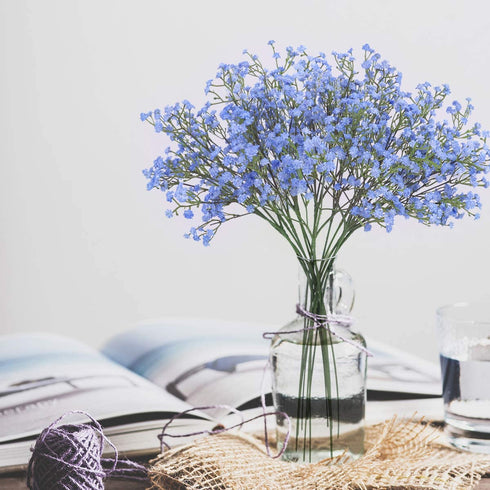 BOMAROLAN Artificial Baby Breath Flowers Fake Gypsophila Bouquets 12 Pcs Fake Real Touch Flowers for Wedding Decor DIY Home Party?Blue?