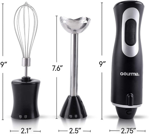 Gourmia GHB2360 12 Speed Illuminating Immersion Hand Blender with Turbo Mode - Comfortable Ergonomic Handle - Whisk Attachment Included - Integrated LED Spotlight - 300 Watt Motor - Black