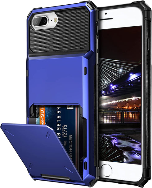 Vofolen Case for iPhone 8 Plus Case Wallet Card Holder ID Slot Anti-Scratch Dual Layer Protective Bumper Rugged TPU Rubber Armor Hard Shell Cover for iPhone 6 Plus 6s Plus 7 Plus 8 Plus Navy Blue
