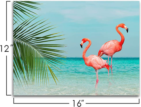 Purple Verbena Art Flamingo in Water Pictures Canvas Print Art Sea Ocean Pink Animals Painting Artwork Home Wall Art Decor for Living Room Bedroom Bathroom Walls Decoration,12x16 inches Picture Frame