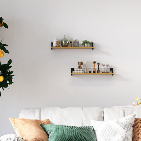 OROPY Spice Rack Wall Mounted, Rustic Wood Hanging Spice Rack over the Stove, Kitchen Wall Spice Rack, 2 Pack