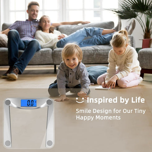 Vitafit Digital Body Weight Bathroom Scale Weighing Scale with Step-On Technology,Extra Large Blue Backlit Display and Batteries Included, 400 Pounds,Clear Glass