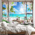Beach Decor Tapestry, Ocean Sea Tropical Island Palm Tree Scenic View From Balcony Summer Tropical Scenery Wall Hanging Nature Tapestry For Bedroom Living Room Dorm.78x58Inch