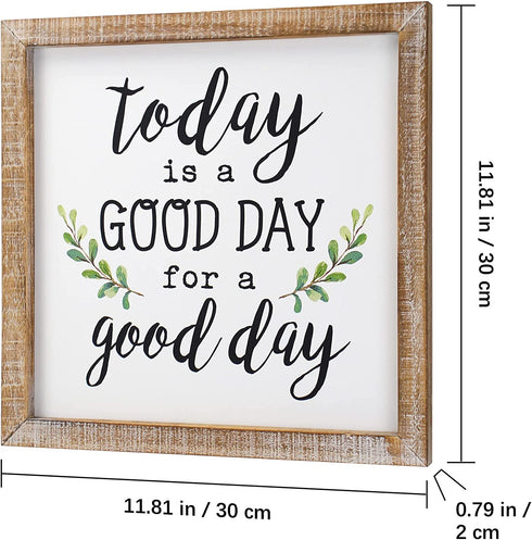 SANY DAYO HOME Today is A Good Day to Have A Good Day Inspirational Sayings Wall Decor Signs 12 x 12 inch Rustic Wood Framed Modern Farmhouse Wall Hanging Art (with Leaves)