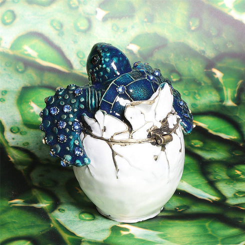 Waltz&F Trinket Box Collectible Turtle Figurines Hatching Baby Turtle From an Egg Metal Jewelry Box Hatching Egg