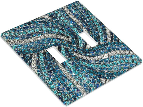 Chic Silver Grey Turquoise Blue Rhinestone Crystal Pattern Wall Plate Printing Durable Light Switch Cover Decorative Outlet Wall Plate Toggle Light Switch