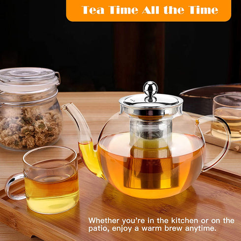 Glass Teapot With Removable Stainless Steel Infuser Premium Durable Borosilicate Glass Tea Kettle for Stovetop - Glass Flowering Tea Kettle With Infusers for loose Tea 1000 ml & Silicone Mat.