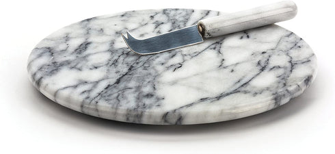 RSVP International Cheese Board & Knife, 10 Inch, White Marble