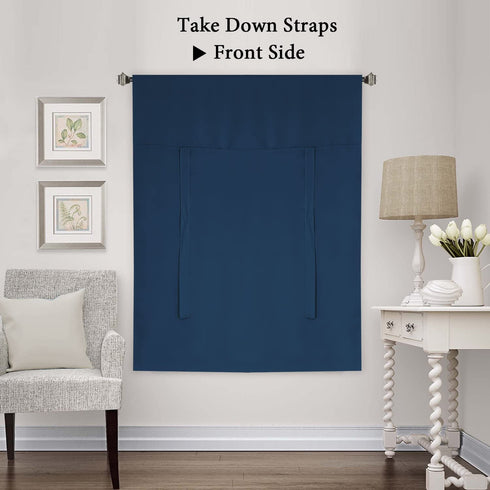 H.Versailtex Thermal Insulated Blackout Adjustable Tie Up Shade Curtain(Rod Pocket)-42" Wide by 63" Long-Solid in Navy(1 Panel)