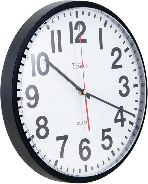 Tempus® TC6236RF Contemporary Commercial Wall Clock with Frame and Quartz Movement, 13", Black