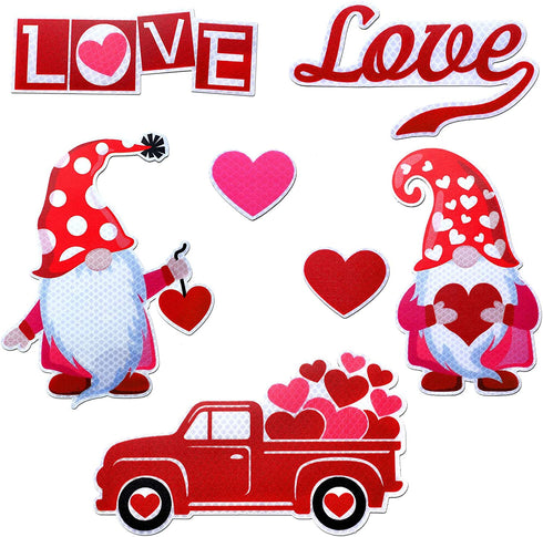 7 Pieces Valentines Day Refrigerator Magnets Gnome Heart Truck Love Magnets Stickers Car Reflective Magnets for Valentine's Day Decorations, Fridge Metal Door Mailbox Locker Office Cabinets Decor