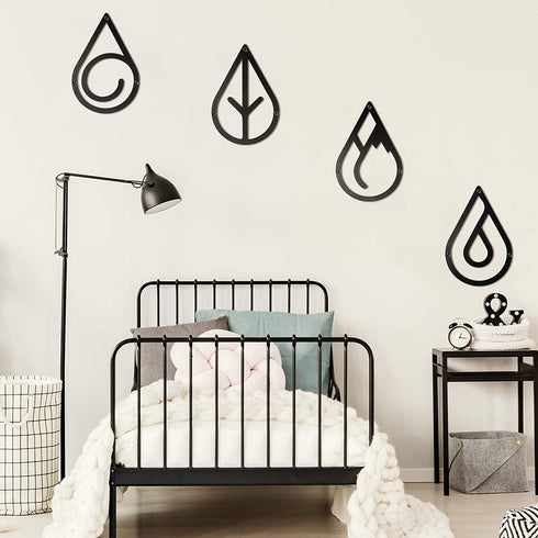 Yaocom Four Elements Metal Wall Art Black Metal Wall Decor Hanging Elements Metal Decorations for Living Room Bathroom Bedroom Wall Decor (12 x 8 Inch)